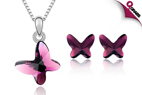 From QR79 Be Both Playful & Edgy with a Butterfly Crystal Necklace and Earrings Set - Available in Black & Purple! (Up to QR298 Value)